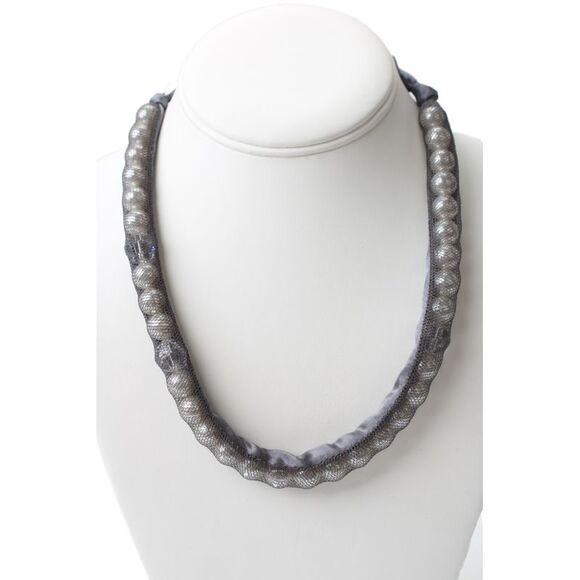 Lanvin Jewelry - Lanvin Womens Gray Satin Imitation Pearl Ribbon Necklace OS